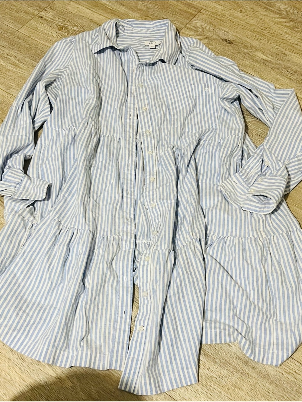 crown & ivy Light Blue and White Striped Long Sleeve Dress